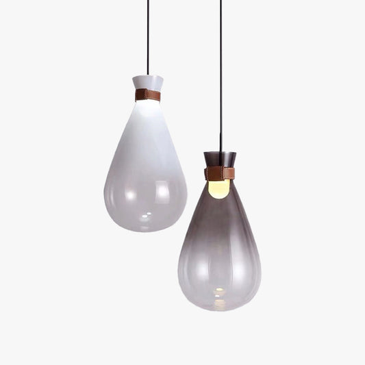 Valentina minimalistische druppelvormige glazen hanglamp, rookgrijs/wit