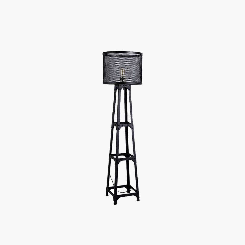 Alessio Modern Cylinder Mesh Screen Metal Floor Lamp, Black