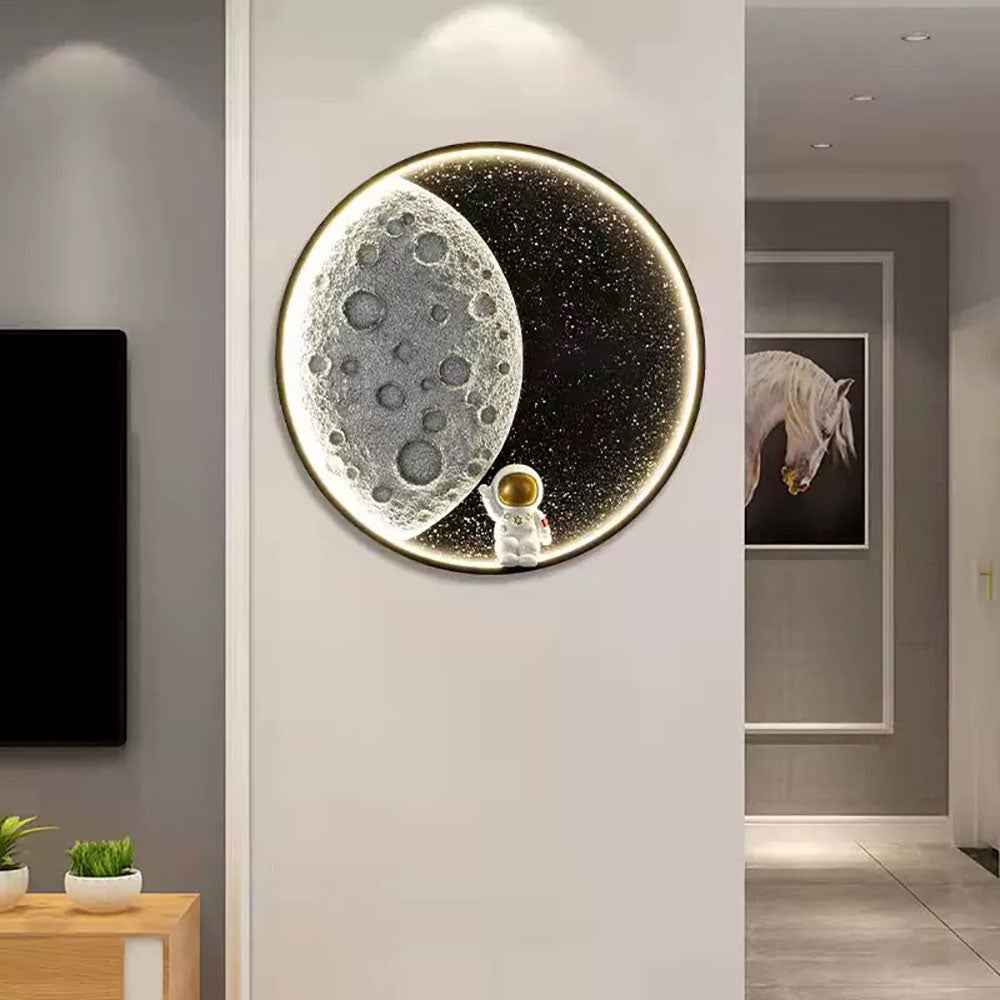 Applique murale ronde lune noire Aria Astronaut, métal