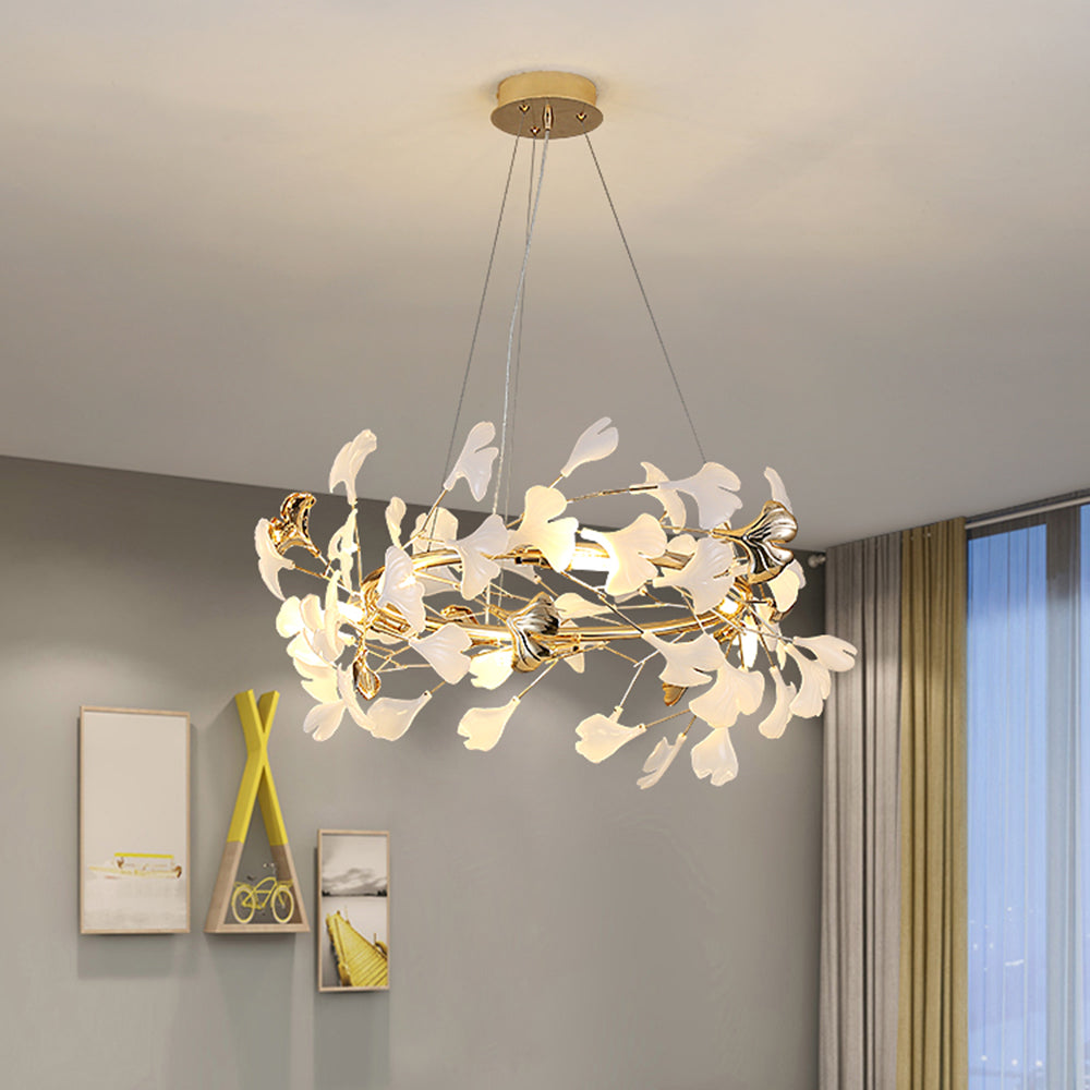 Olivia Ginkgo Leaf Modern Petal Shaped Metal Chandelier, Gold
