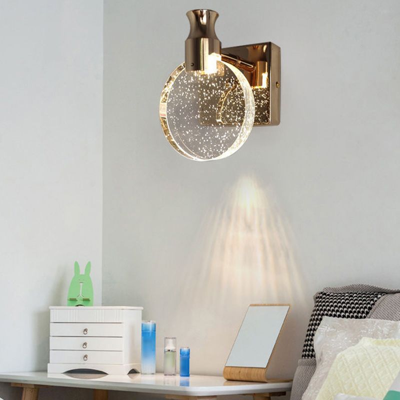 Kristy Moderne runde Kristall-Waschtisch-Wandleuchte, Gold/Chrom