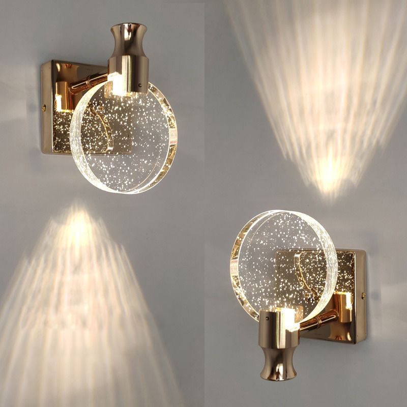Kristy Moderne runde Kristall-Waschtisch-Wandleuchte, Gold/Chrom