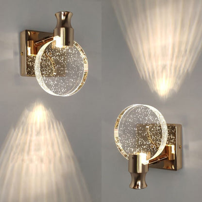 Kristy Moderne runde Kristall-Waschtisch-Wandleuchte, Gold/Chrom