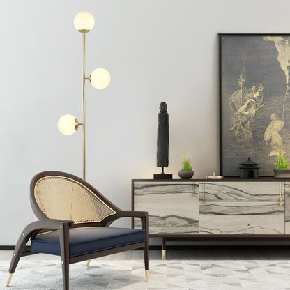 Valentina Modern Globe Lampadaire en laiton/verre, 3 têtes