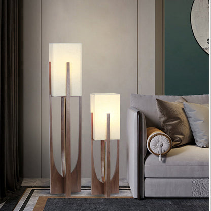 Natürliche rechteckige Stehlampe aus Holz/Stoff von Ozawa