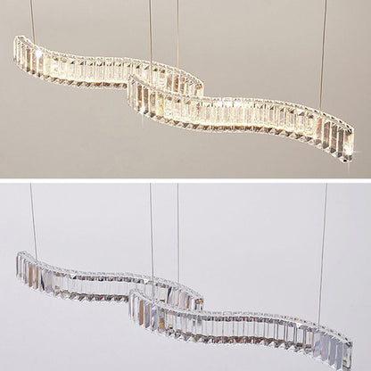 Kristy Luxury Wave Crystal/Metal Pendant Light, Silver/Gold
