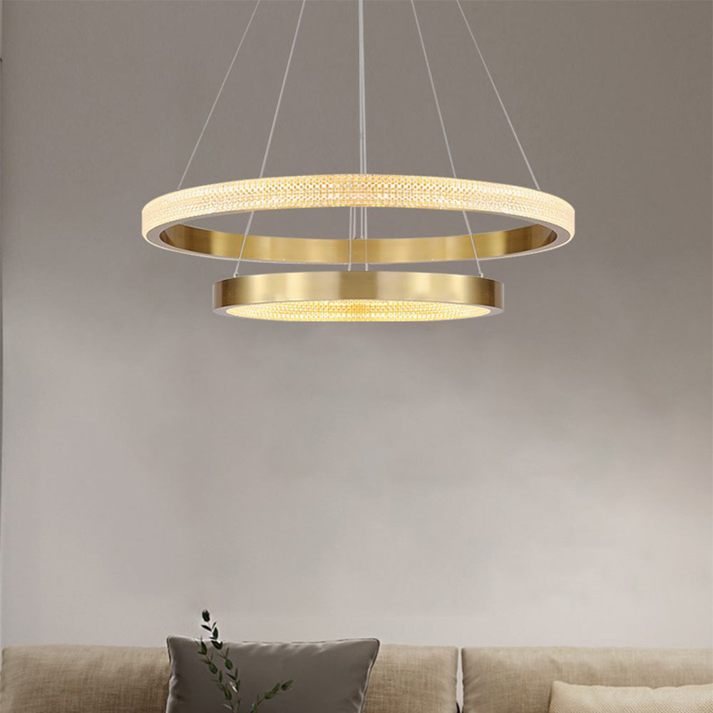 Suspension LED Kristy Modern Ring métal/acrylique, noir/or