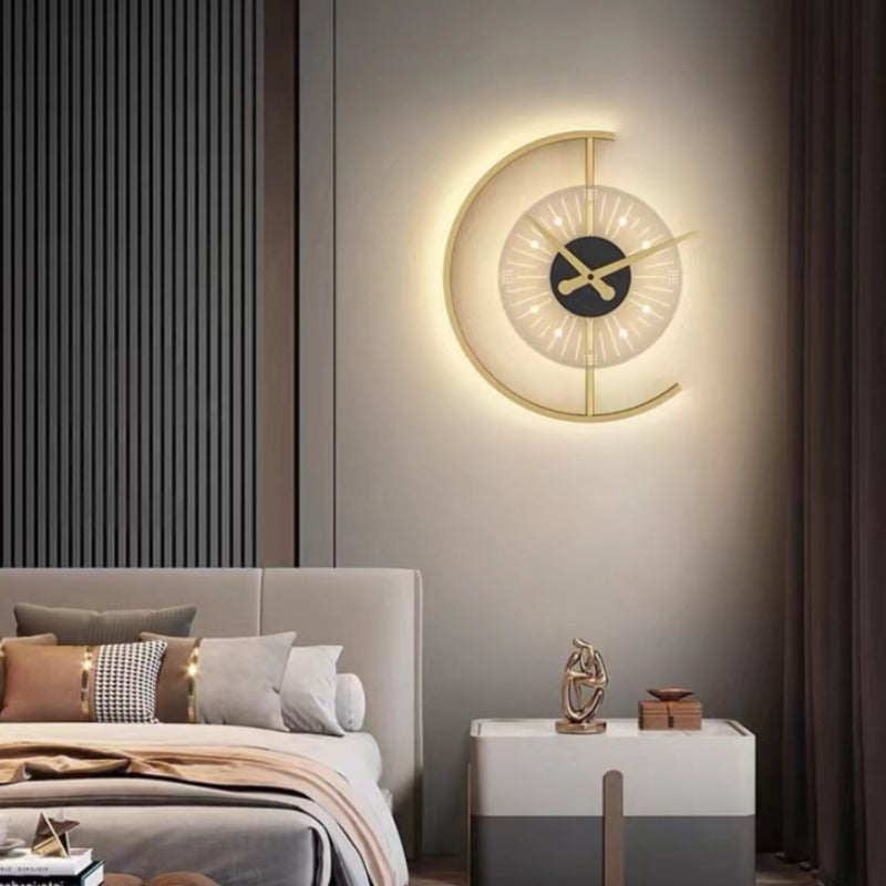 Arisha Horloge moderne en métal/applique murale LED, noir/doré