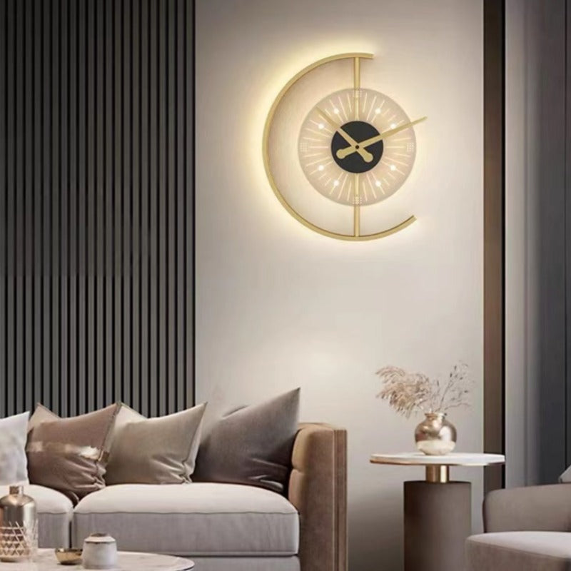 Arisha Horloge moderne en métal/applique murale LED, noir/doré