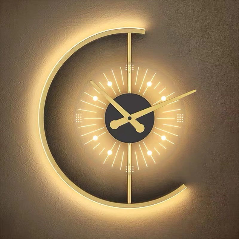 Arisha Horloge moderne en métal/applique murale LED, noir/doré