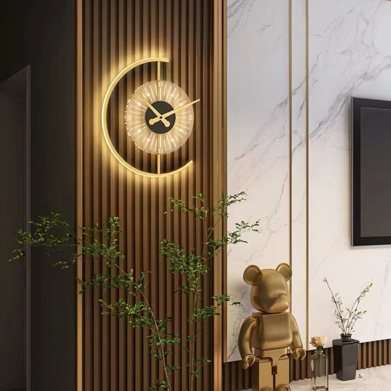 Arisha Horloge moderne en métal/applique murale LED, noir/doré