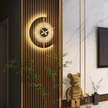 Arisha Horloge moderne en métal/applique murale LED, noir/doré