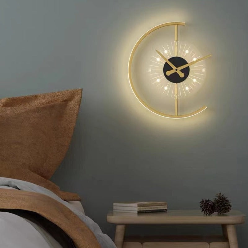Arisha Horloge moderne en métal/applique murale LED, noir/doré