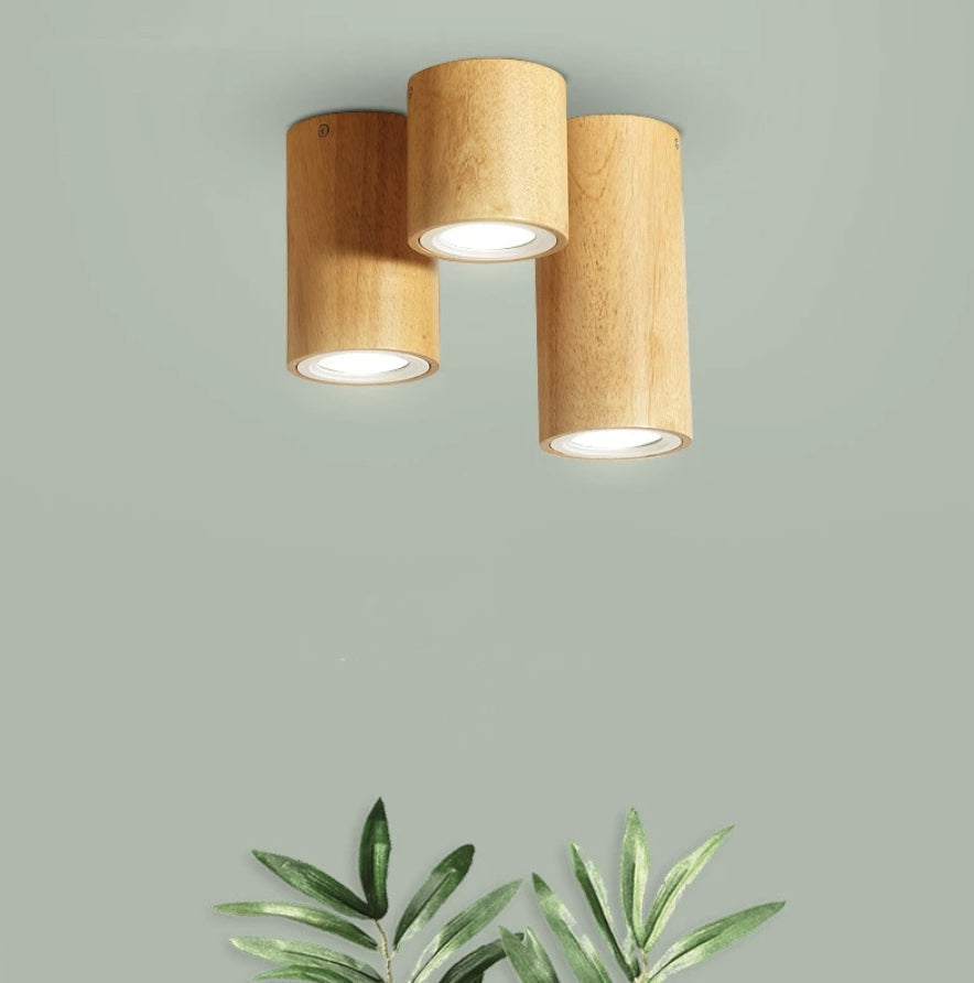 Plafonnier moderne en bois Muto, cylindrique, couloir/balcon