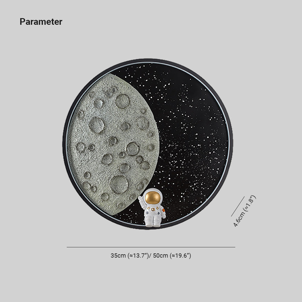 Applique murale ronde lune noire Aria Astronaut, métal