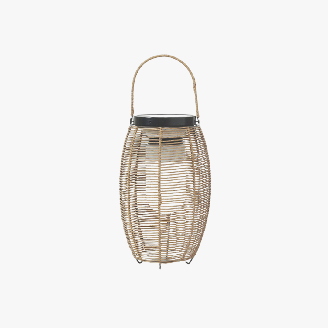 Ray Retro Laterne Metall/Rattan Stehlampe, Holzfarbe
