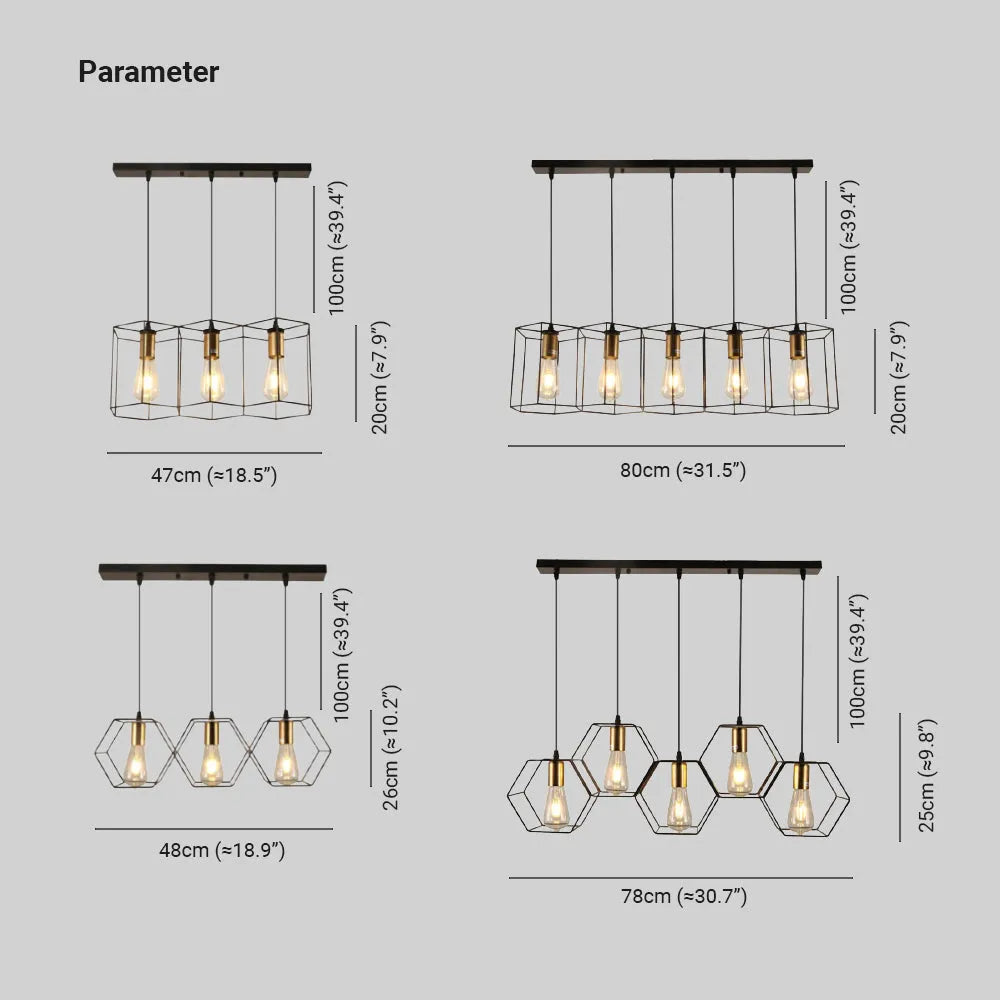 Arisha Lampe suspendue rustique à 3/5 lumières avec géométrie de ferme, noir