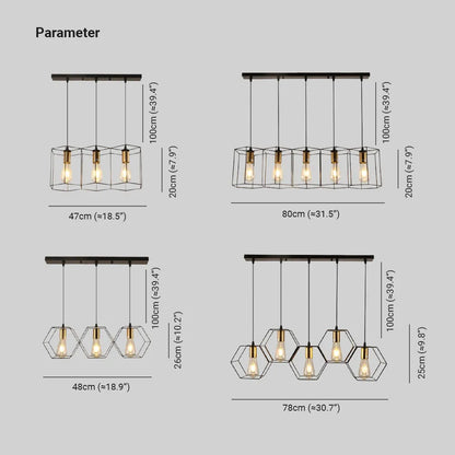 Arisha Lampe suspendue rustique à 3/5 lumières avec géométrie de ferme, noir