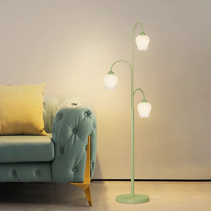 Lily Green Shade Flower Floor Lamp, Metal/Glass, Living Room/Bedroom