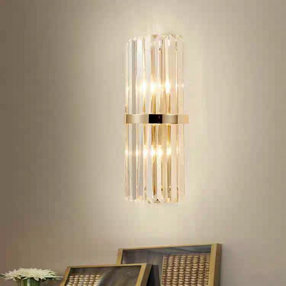Ray Modern Cylindrical Metal/Crystal Wall Lamp, Gold