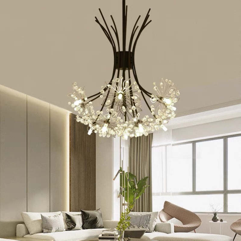 Arisha moderner Art-Deco-Kristall-Sputnik-Kronleuchter, Schwarz/Gold