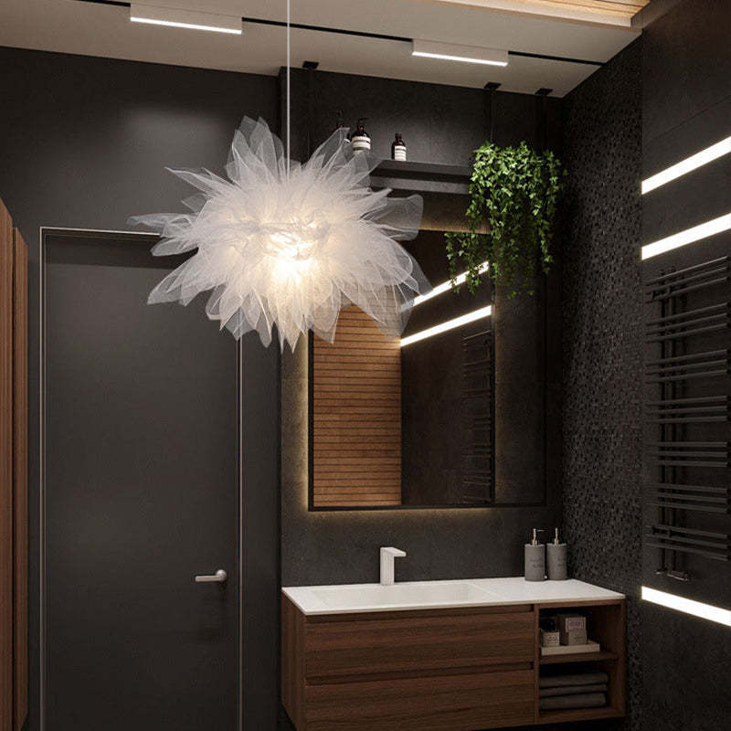 Arisha Lampe à suspension moderne en tissu à fleurs, chambre à coucher, blanc
