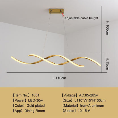 Arisha moderne gewellte Metall-/Pendelleuchte, Chrom/Gold