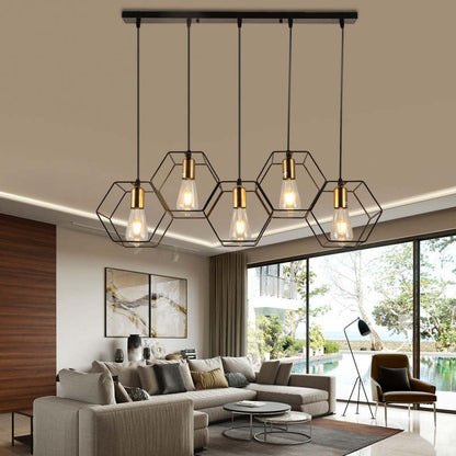 Arisha Lampe suspendue rustique à 3/5 lumières avec géométrie de ferme, noir