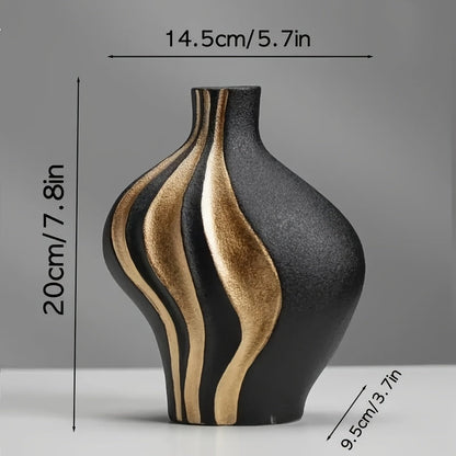 Modern Ceramic Vase | Black & White with Gold Accents – Luxury Tabletop & Mantelpiece Decoration