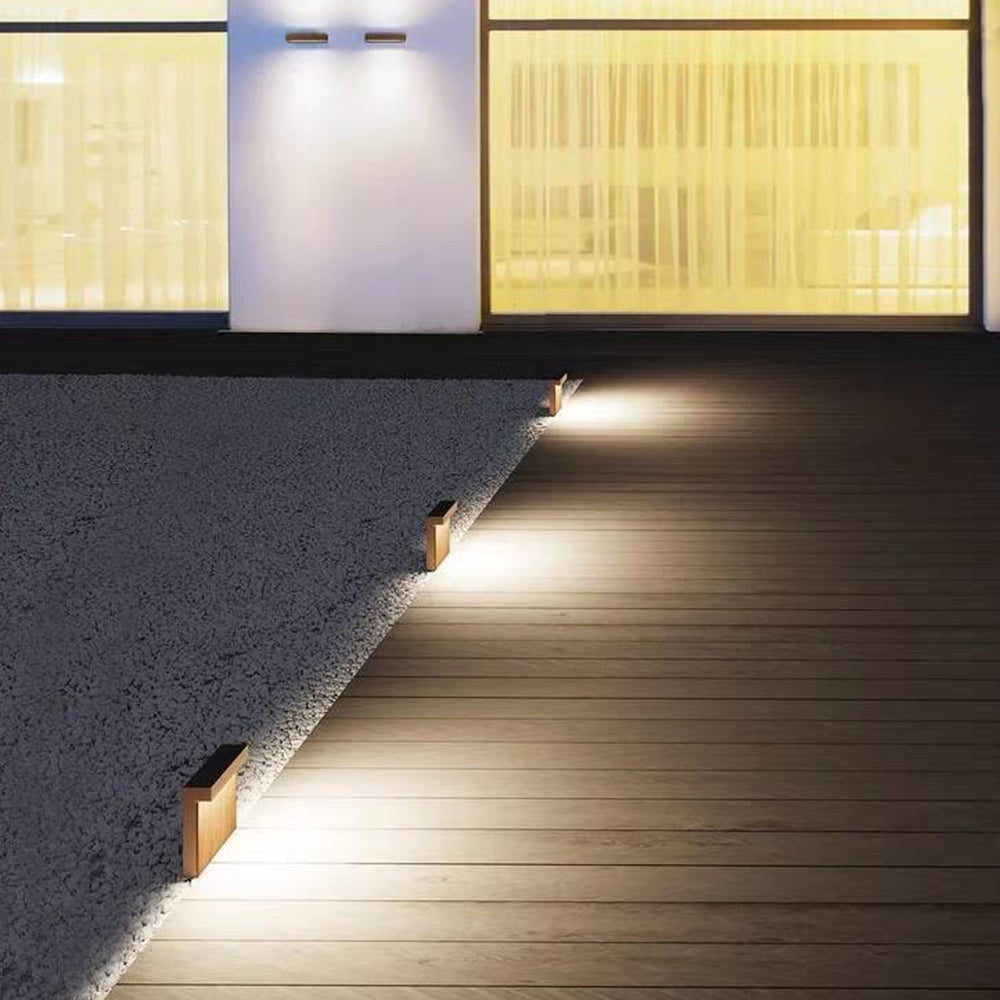 Ray Modern Metal Rectangular Outdoor Path Light, Wood