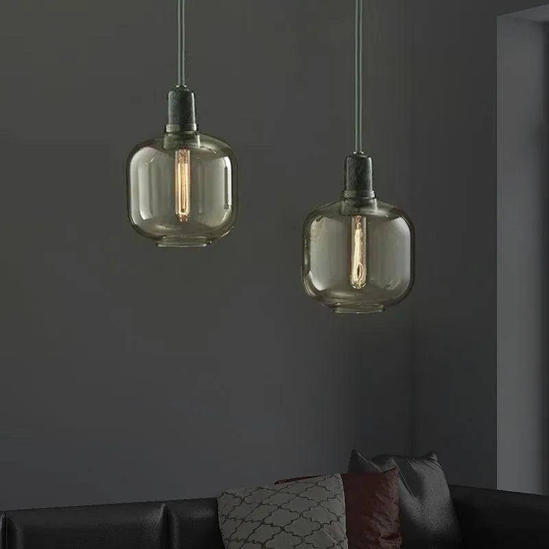 Valentina Designer Cylinder Pendant Light, Marble & Glass