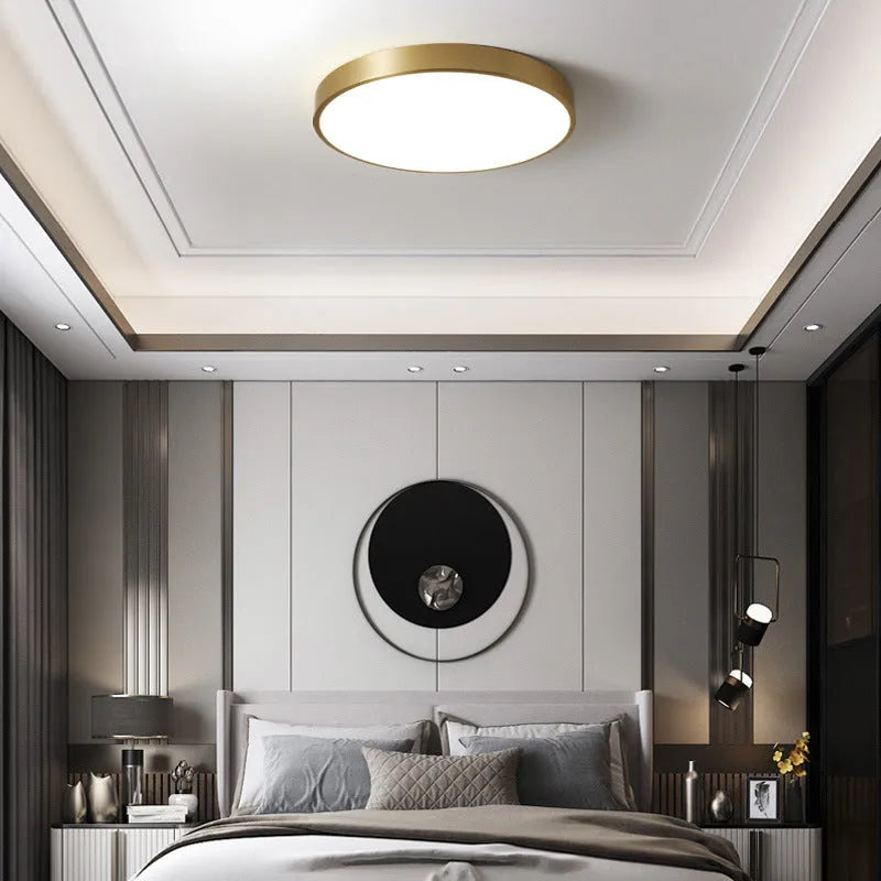 Plafonnier rond Arisha Nordic LED doré, métal et