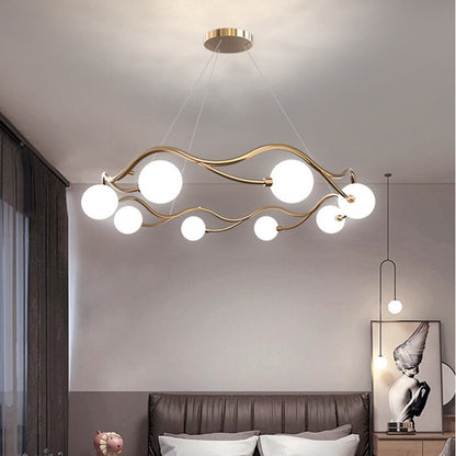 Valentina Modern Designe Wave Metal/Glass Pendant Light, White/Gold