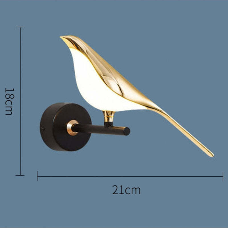 Arisha Minimalistische Elster-Vogel-Wandlampe aus Metall, Schlafzimmer