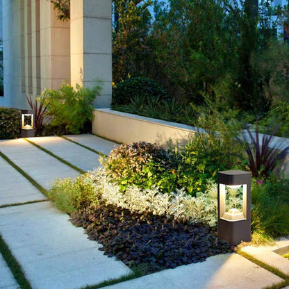 Ray Contemporary Metal Triangular Hollow Outdoor Path Light, Black