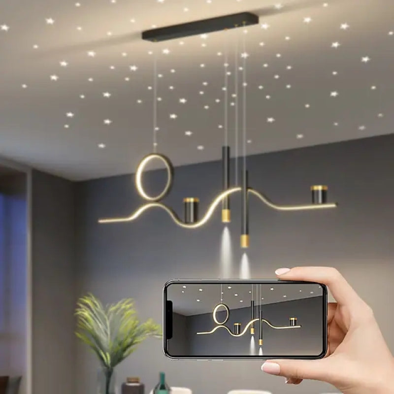 Arisha moderne lineare Sternennacht-Pendelleuchte aus Metall, schwarz