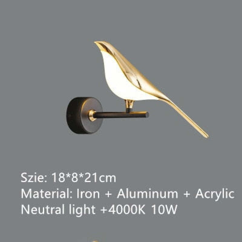 Arisha Minimalistische Elster-Vogel-Wandlampe aus Metall, Schlafzimmer