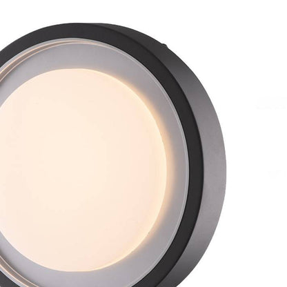 Ray Modern Circular Disc Shape Metal Outdoor Wall Lamp, Black