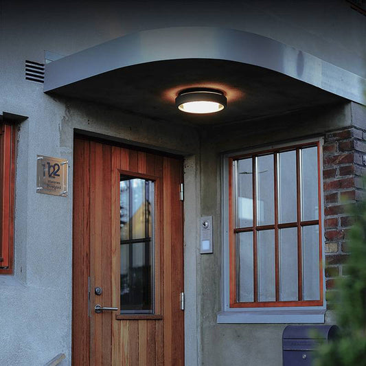 Ray moderne ronde schijfvormige metalen buitenwandlamp, zwart
