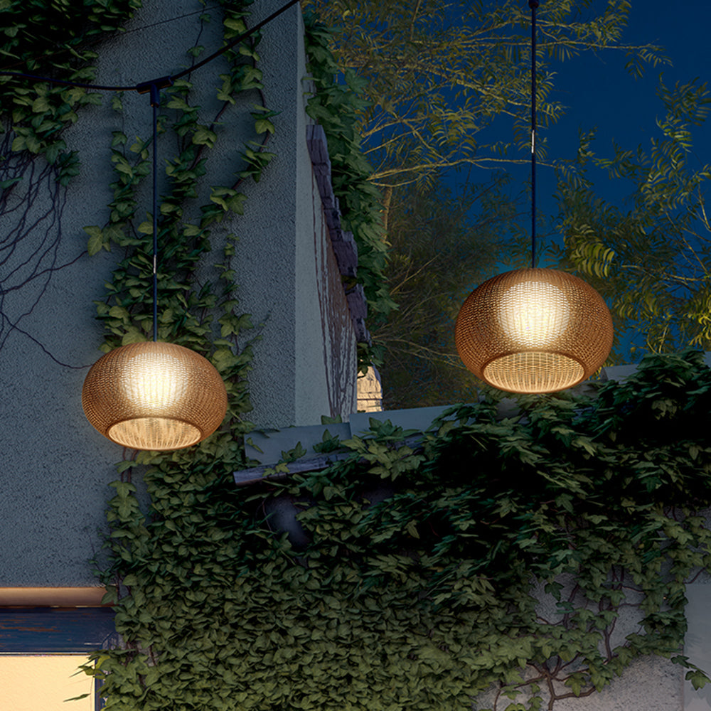 Ray Retro Lantern Gold Pendelleuchte, Bambus/