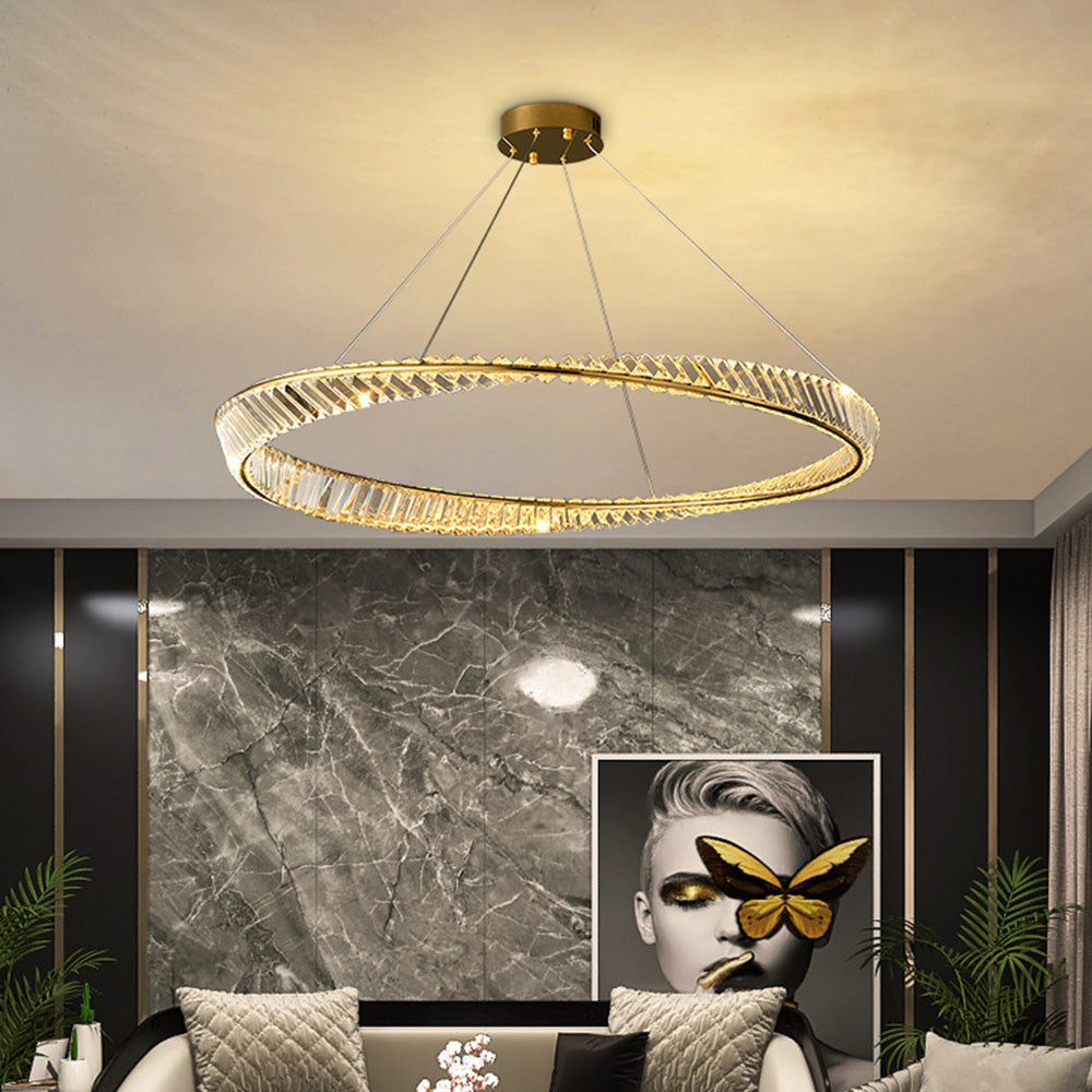 Kristy Lustre rond moderne de luxe en verre doré