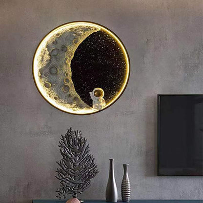 Aria Modern Astronaut Moon Metal Black Wall Lamp