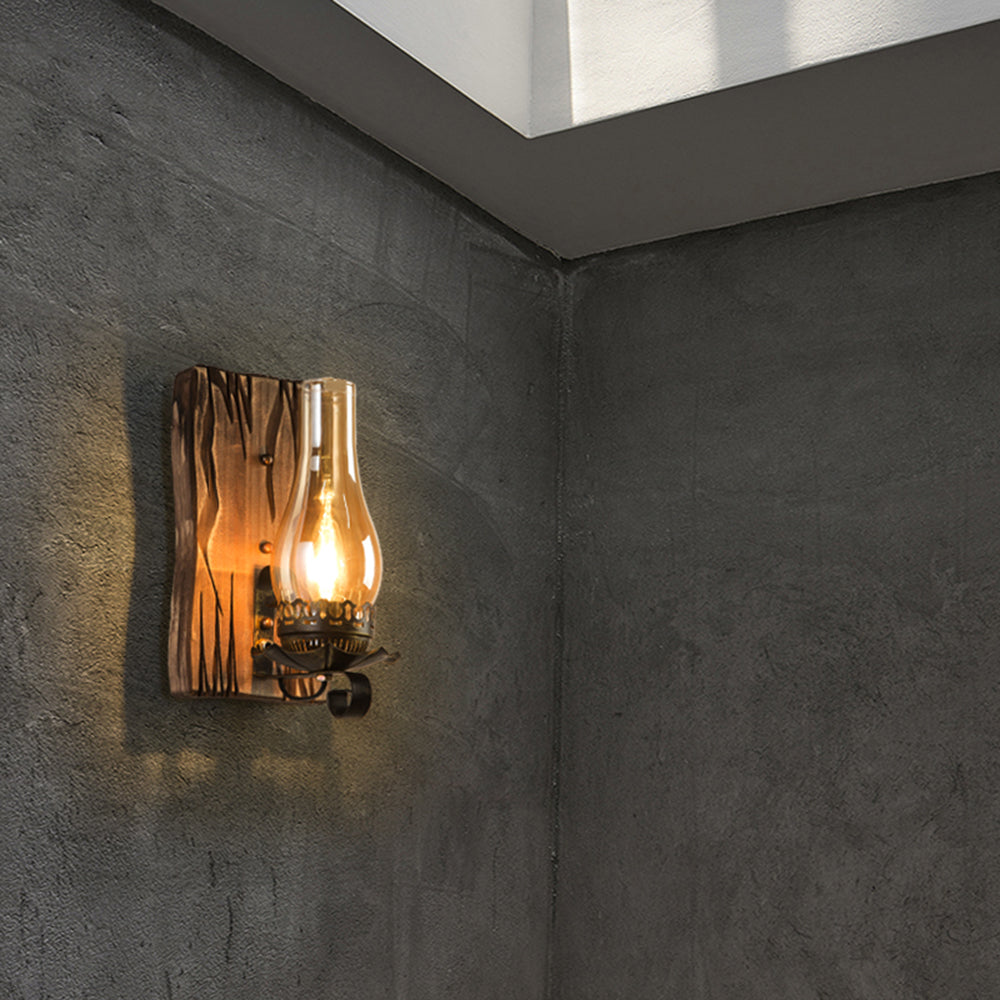 Epoch Wall Lamp Vintage Candle Wooden Glass, Bedroom