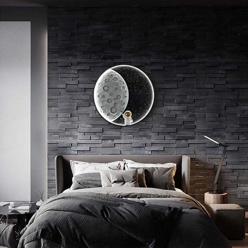 Applique murale ronde lune noire Aria Astronaut, métal