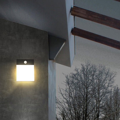 Ray Modern Sensor Rectangular Metal Outdoor Wall Lamp, Black/White