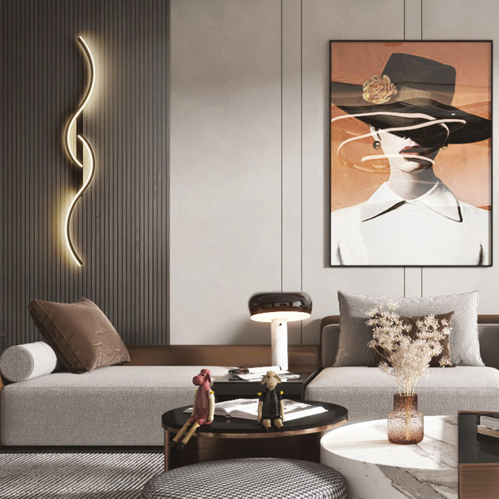 Lumor Modern Linear Wave Bedroom Wall Lamp, Black/Gold