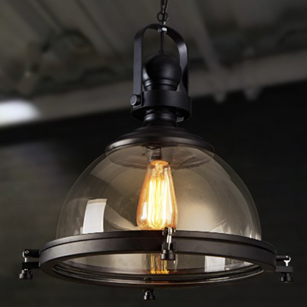 Silva Vintage Hemispherical Glass Pendant Light, Black