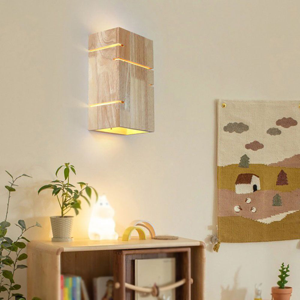 Muto Wandleuchte, rechteckig, minimalistisch, für Nachttisch, Holz, Schlafzimmer