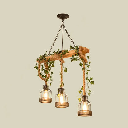 Suspension Epoch Caged Vintage Farmhouse en bois avec 3 ou 5 têtes