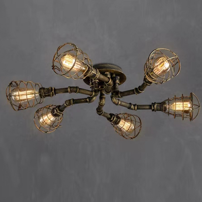 Alessio Industrial Flush Mount Ceiling Light, Black/Brass
